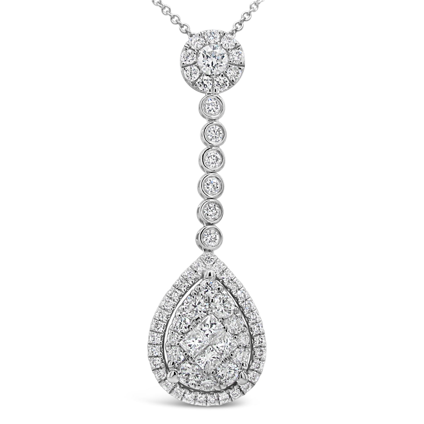 18k White Gold 7/8ct TDW White Diamond Dangling Pear Cluster Pendant Necklace