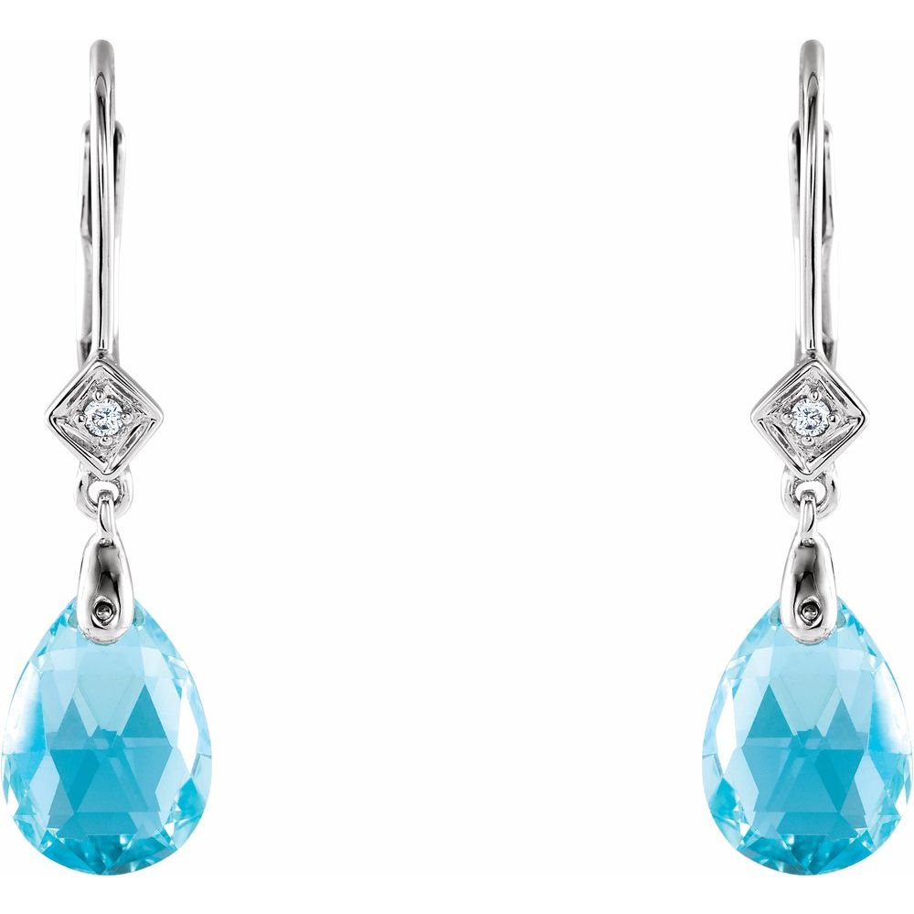 14k White Gold Natural Swiss Blue Topaz & .025 CTW Natural Diamond Earrings