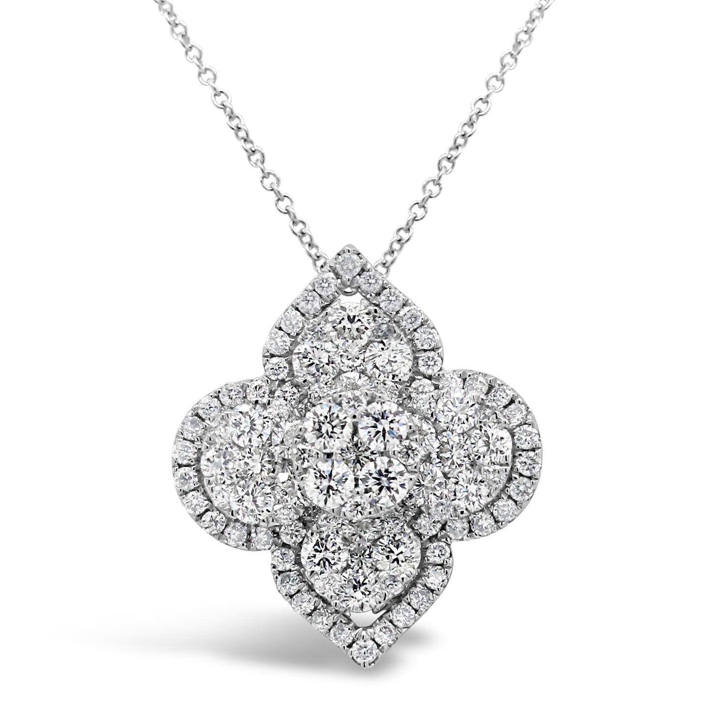 18k White Gold 1 1/4ct White Diamond Floral Pendant Necklace