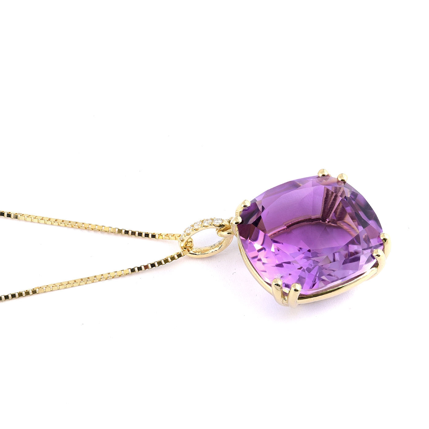 14K Yellow Gold 18ct TGW Purple Amethyst and Diamond One-of-a-Kind Pendant Necklace
