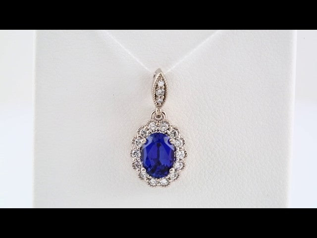 14k White Gold Lab-Grown Blue Sapphire & 1/5 CTW Natural Diamond Pendant