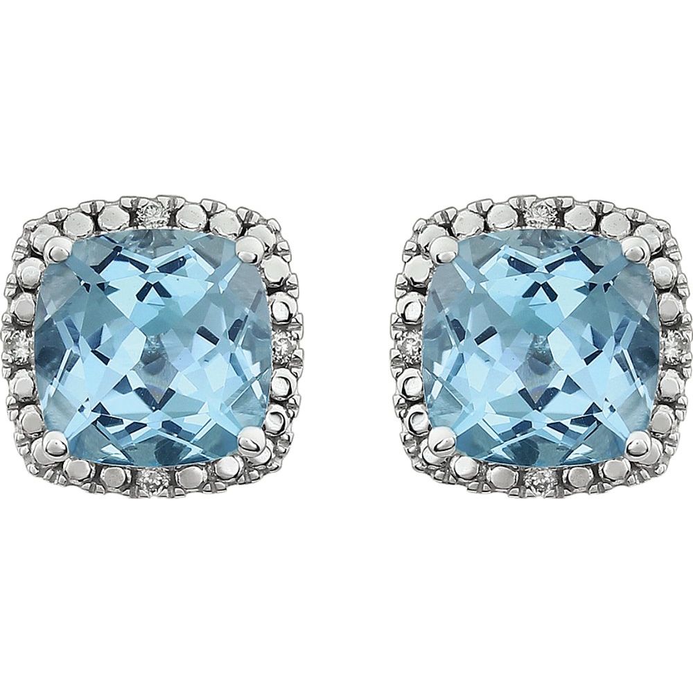 14k White Gold Natural Sky Blue Topaz & .06 CTW Natural Diamond Earrings
