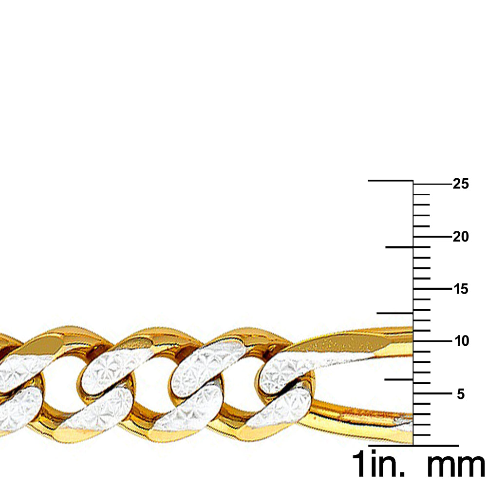 14k Two-tone Gold 11.3-mm Wide Regular White Pave 3+1 Figaro Chain 8.5 inch Bracelet