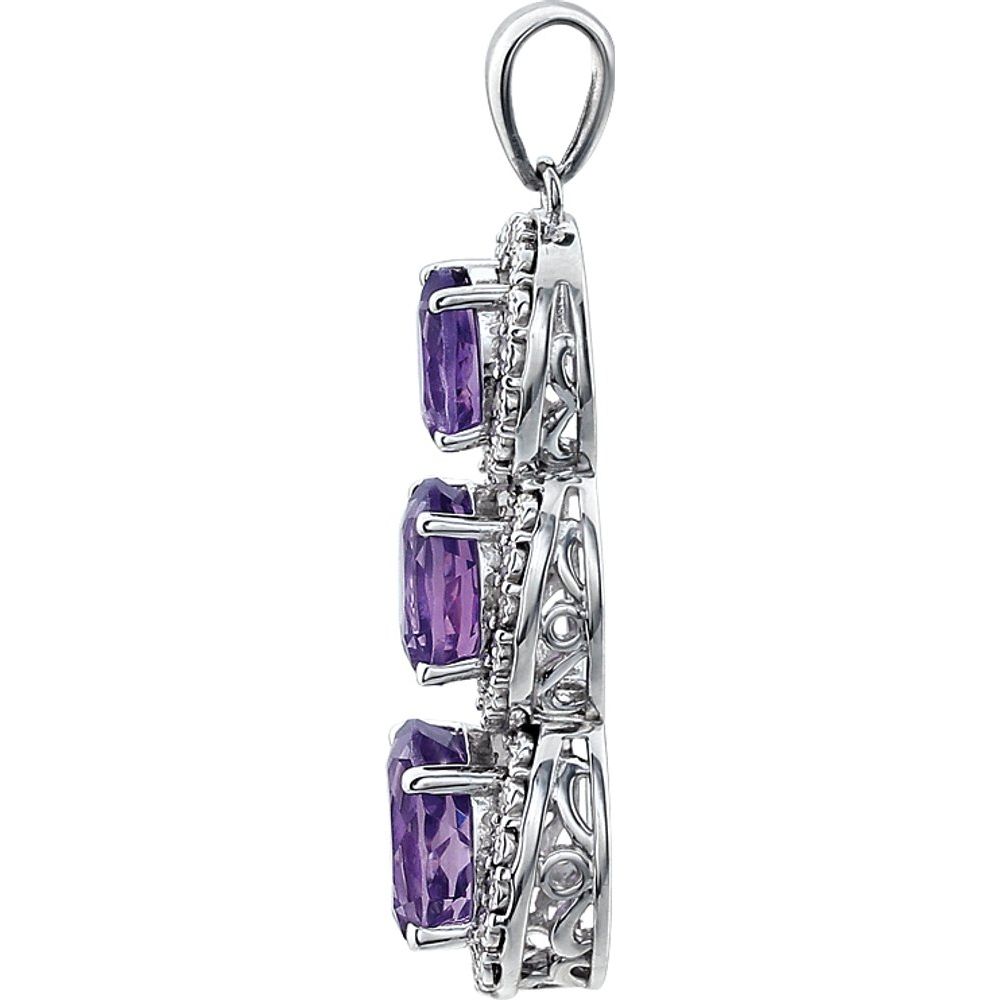14k White Gold Natural Amethyst & .04 CTW Natural Diamond Pendant