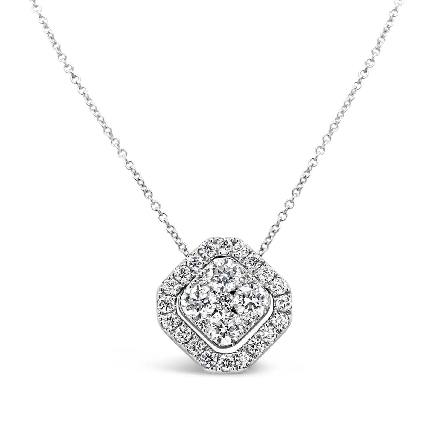 18k White Gold 3/4ct TDW White Diamond Square Shape Pendant Necklace