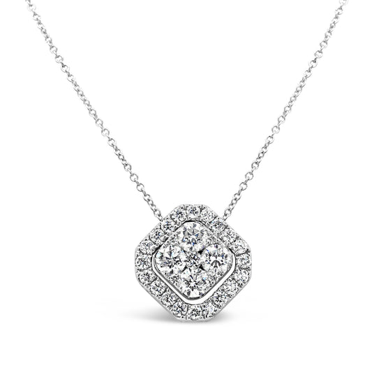18k White Gold 3/4ct TDW White Diamond Square Shape Pendant Necklace