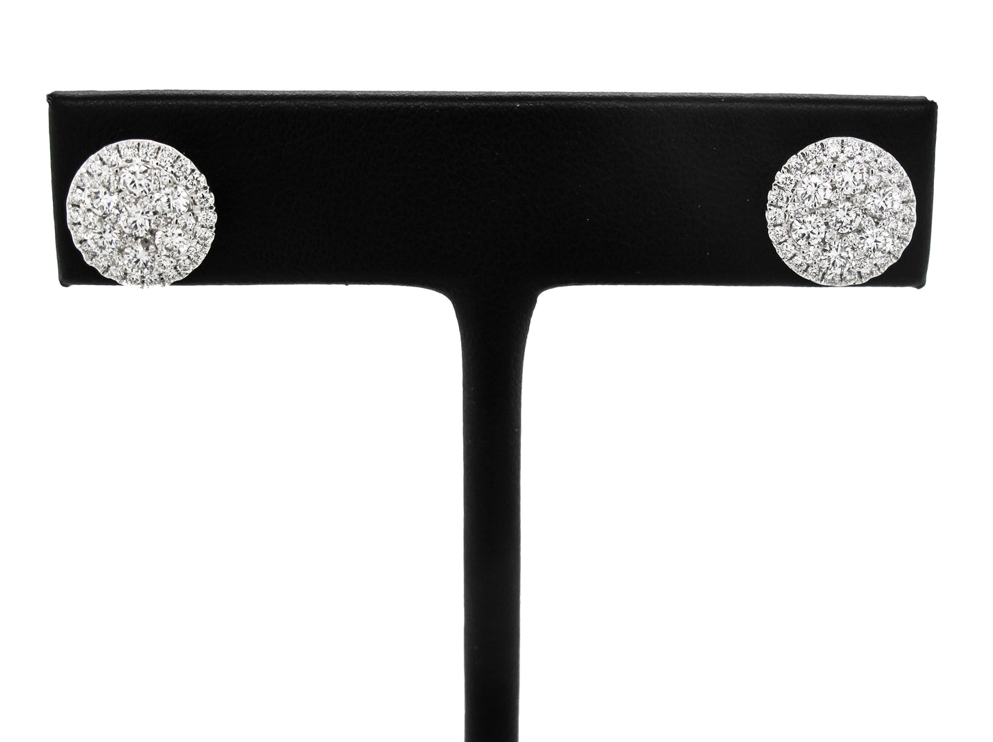 18k White Gold 1-1/5ct TDW White Diamond Round Cluster Stud Earrings