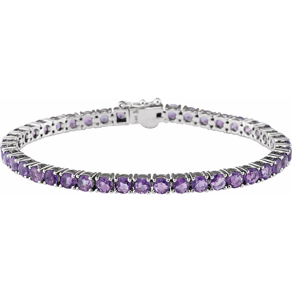 14k White Gold Natural Amethyst 7 1/4" Line Bracelet