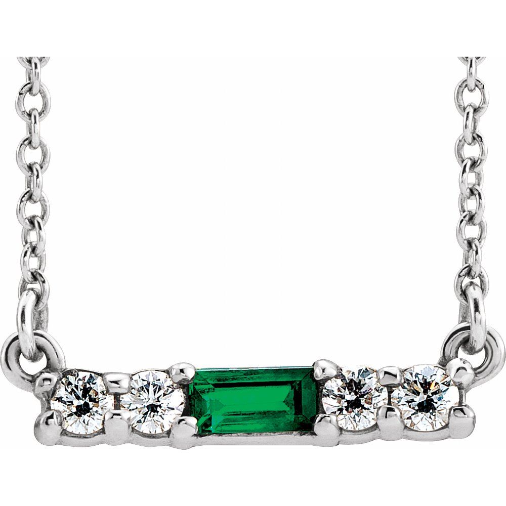 14k White Gold Natural Emerald & 1/8 CTW Natural Diamond 18" Necklace