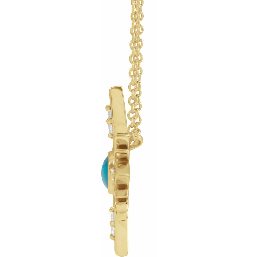 14k Yellow Gold Natural Turquoise & .08 CTW Natural Diamond Celestial 16-18" Necklace