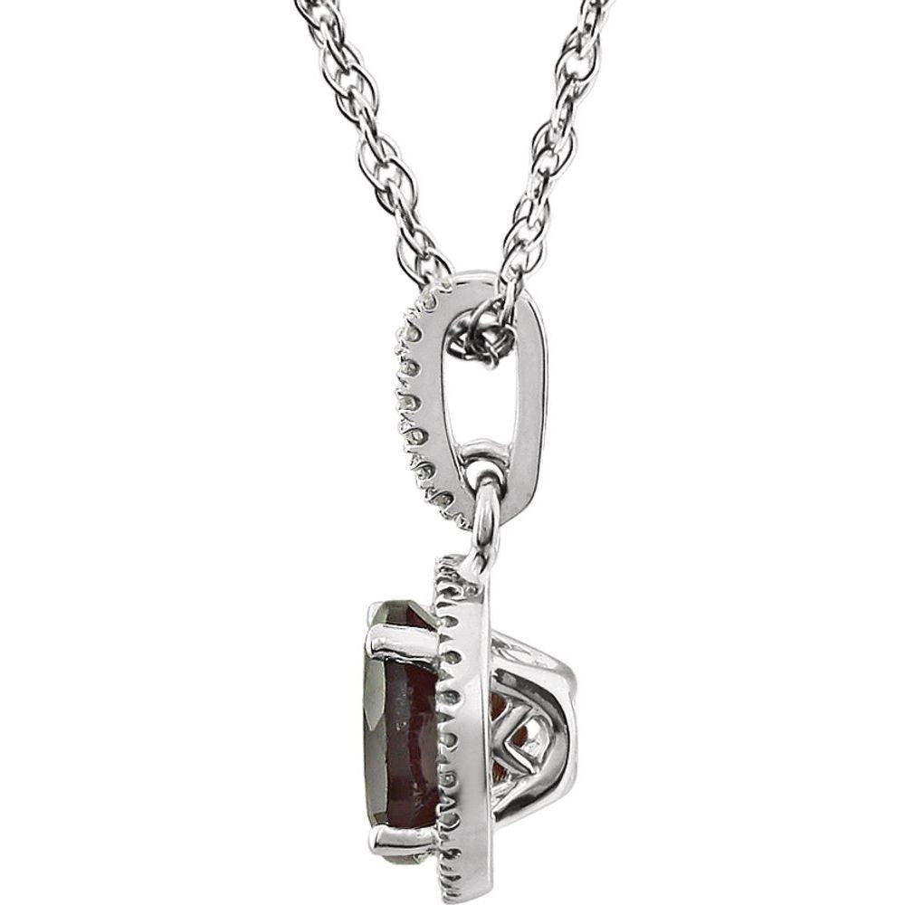 14k White Gold Lab-Grown Mozambique Garnet & 1/10 CTW Natural Diamond 18" Necklace