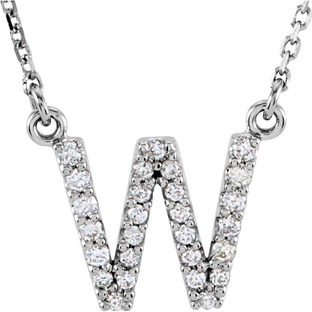 Unisex 14K White Gold 1/6 CTW White Diamond Natural Diamond Initial W Pendant Necklace