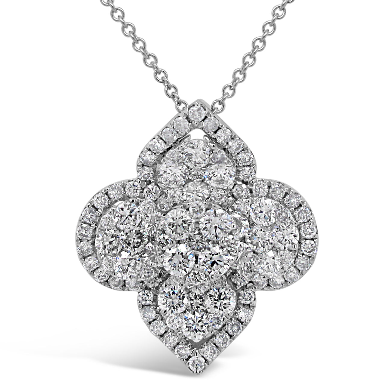 18k White Gold 1 1/4ct White Diamond Floral Pendant Necklace
