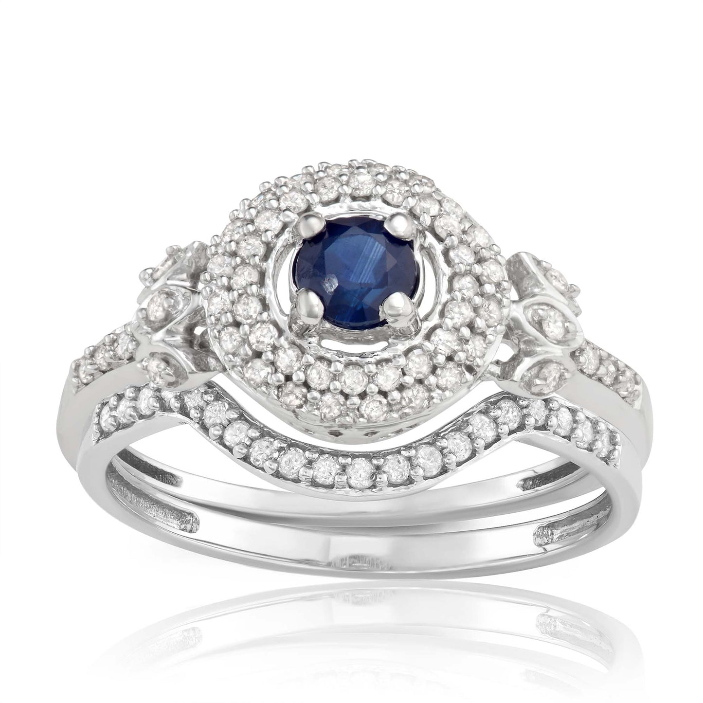 10K White Gold 0.61ct TW Sapphire and Diamond Bridal Set