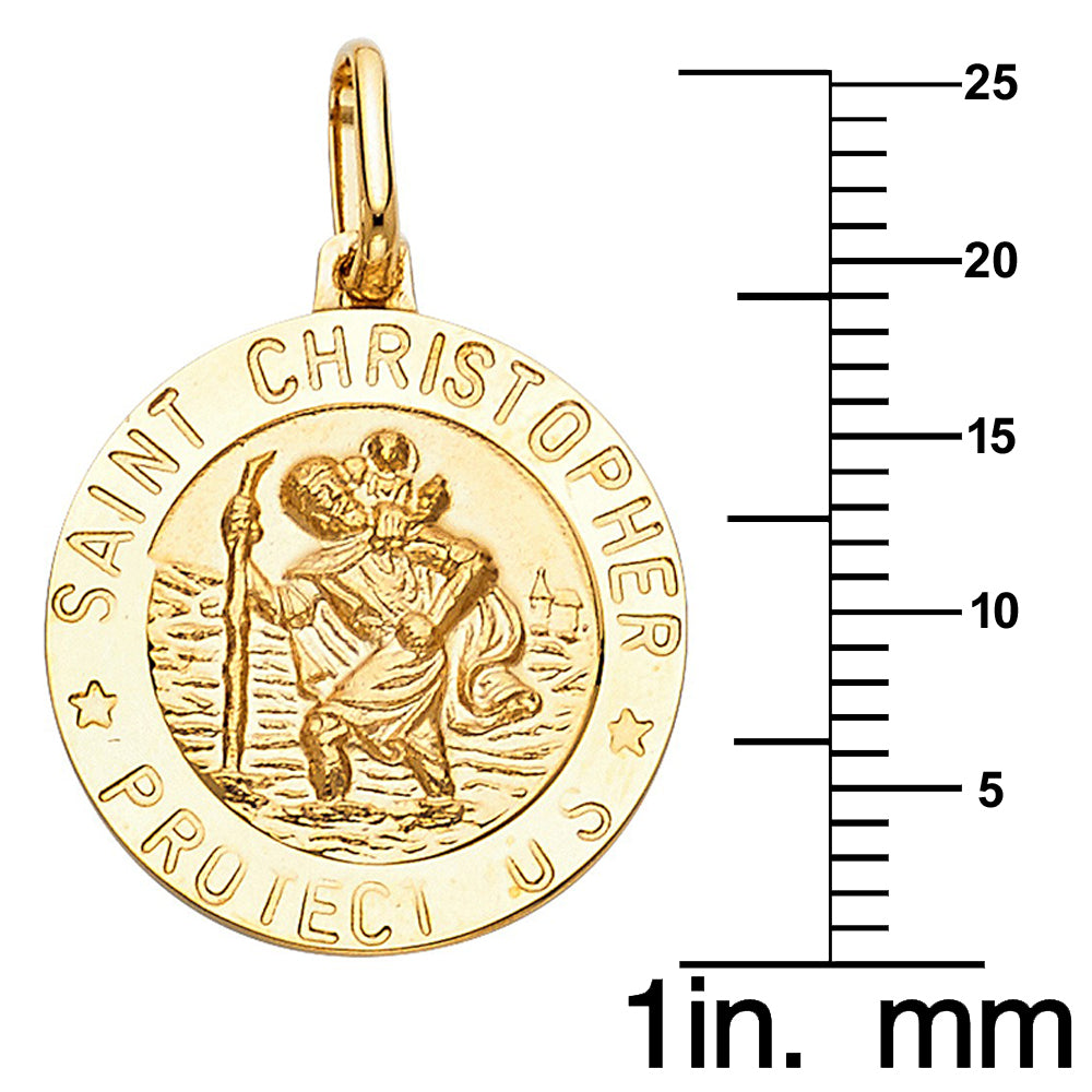14k Yellow Gold Saint Christopher Round Medallion with 1.6mm Rolo Chain