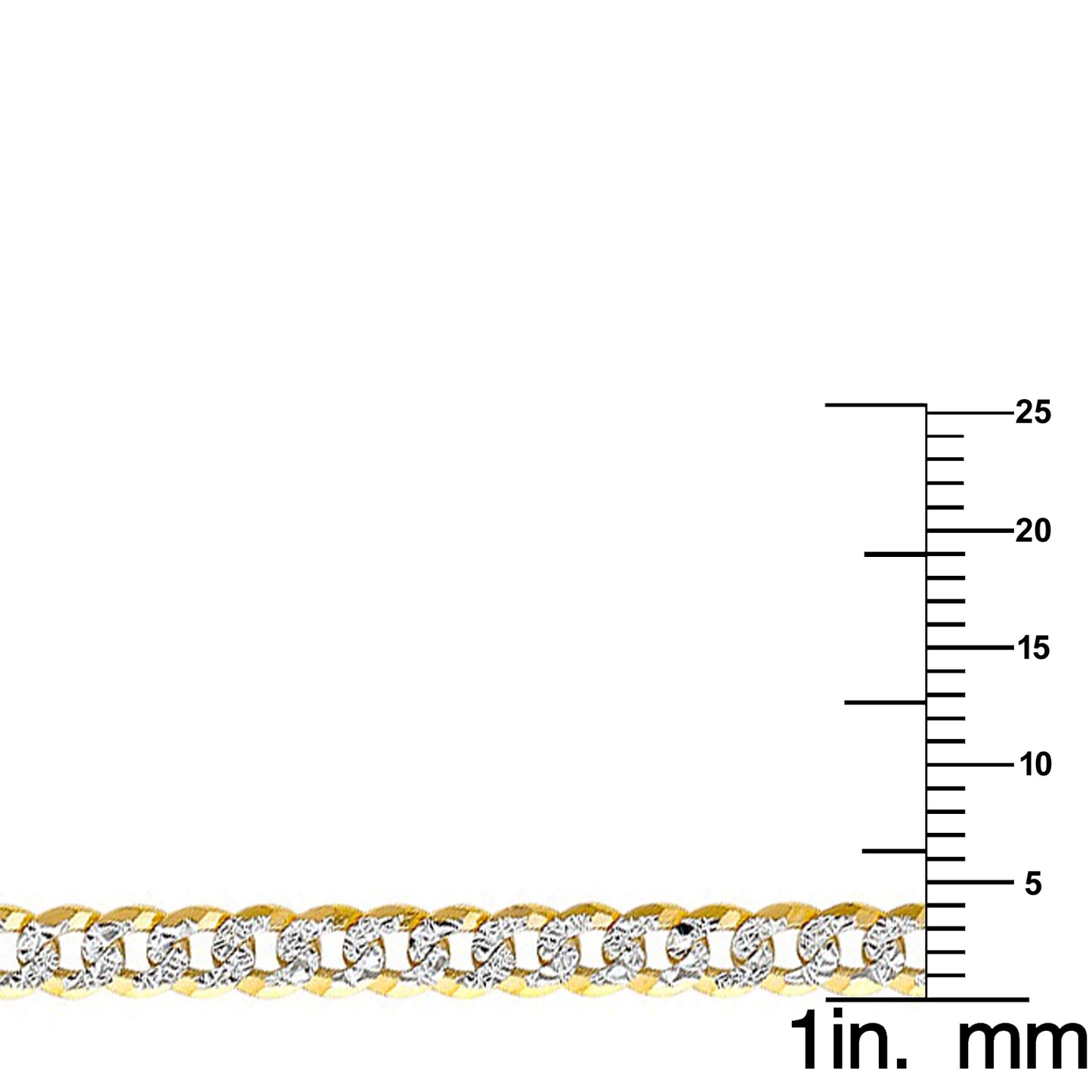 14k Two-tone Gold 4-mm Regular White Pave Cuban Chain 7.5 inch Bracelet