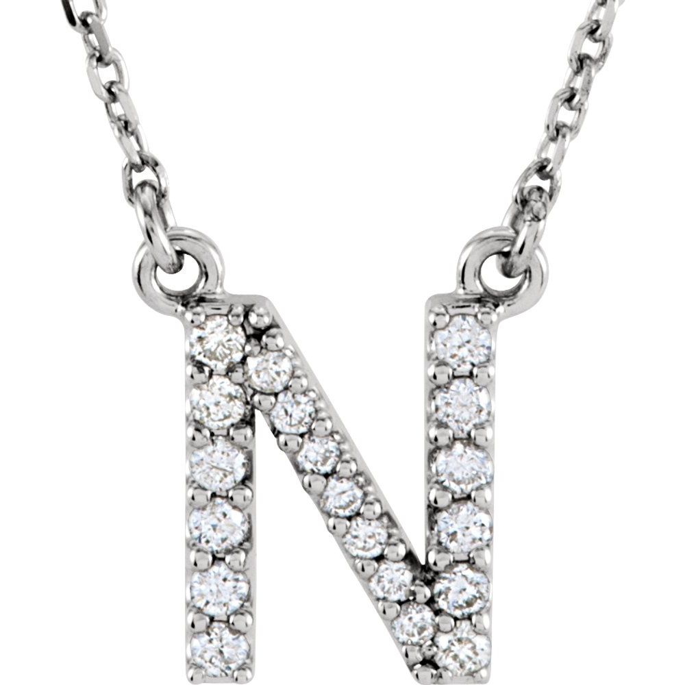 Unisex 14K White Gold 1/6 CTW White Diamond Natural Diamond Initial N Pendant Necklace