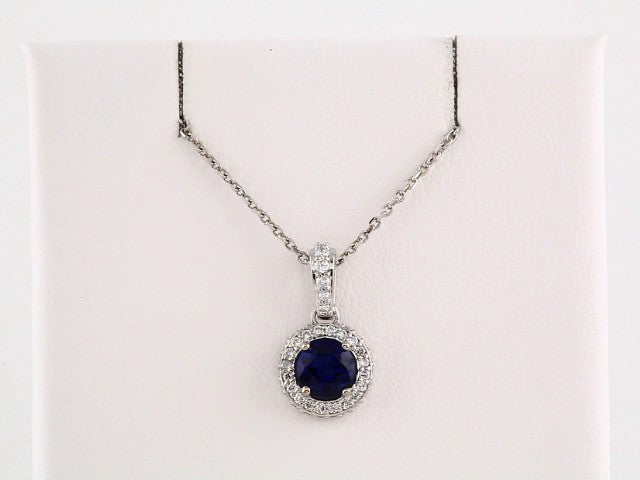 14k White Gold Natural Blue Sapphire & 1/5 CTW Natural Diamond 18" Necklace