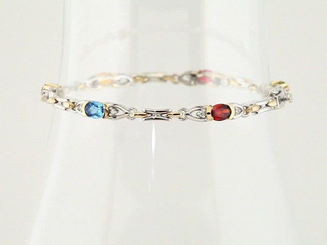 14t White and Yellow Gold Natural Multi-Gemstone & 1/10 CTW Diamond 7 1/2" Bracelet