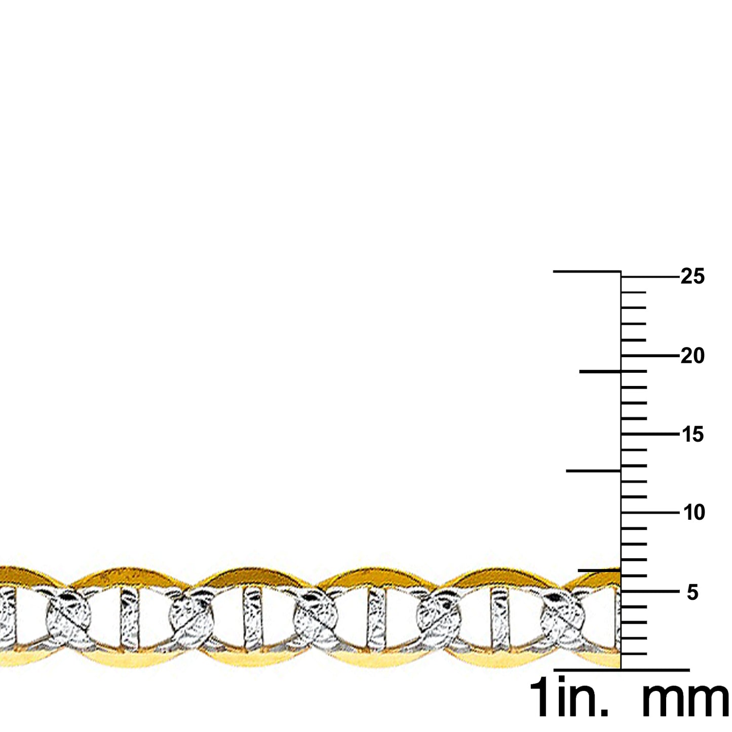 14k Two-tone Gold 6.5mm Wide White Pave Flat Mariner Chain 8" Bracelet