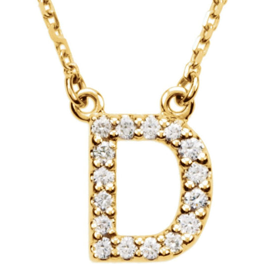 Unisex 14K Yellow Gold 1/6 CTW White Diamond Natural Diamond Initial D Pendant Necklace