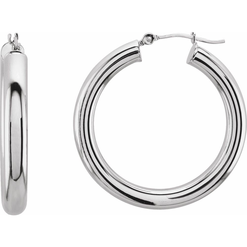 14K White Gold 25 mm Tube Hoop Earrings