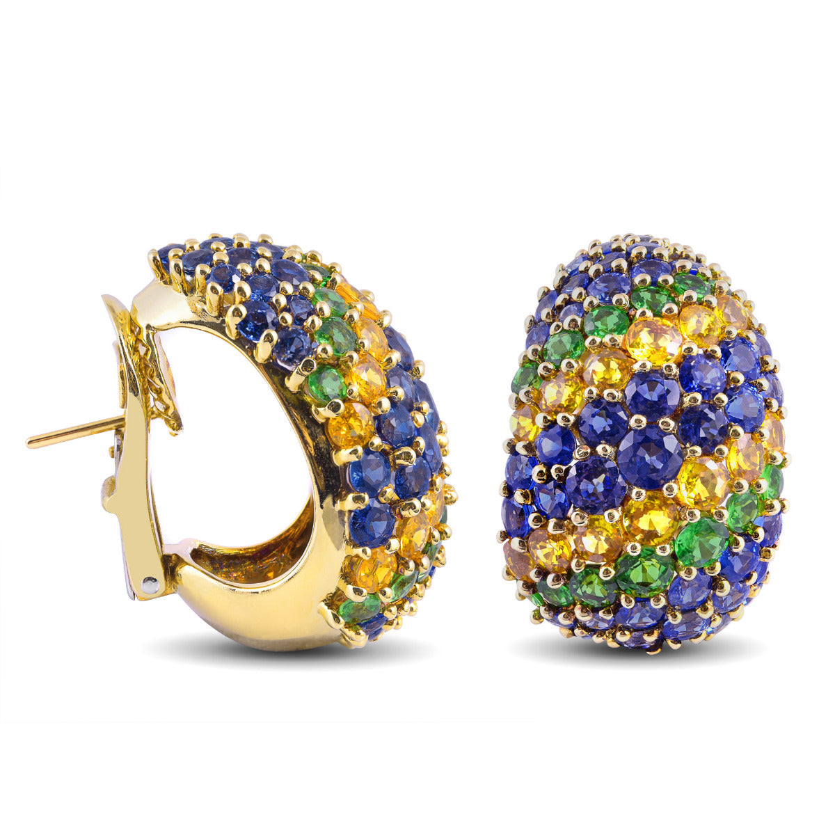 Jean Vitau 18K Yellow Gold 21ct TGW Multi-Color Sapphires and Tsavorites One-of-a-Kind Earrings