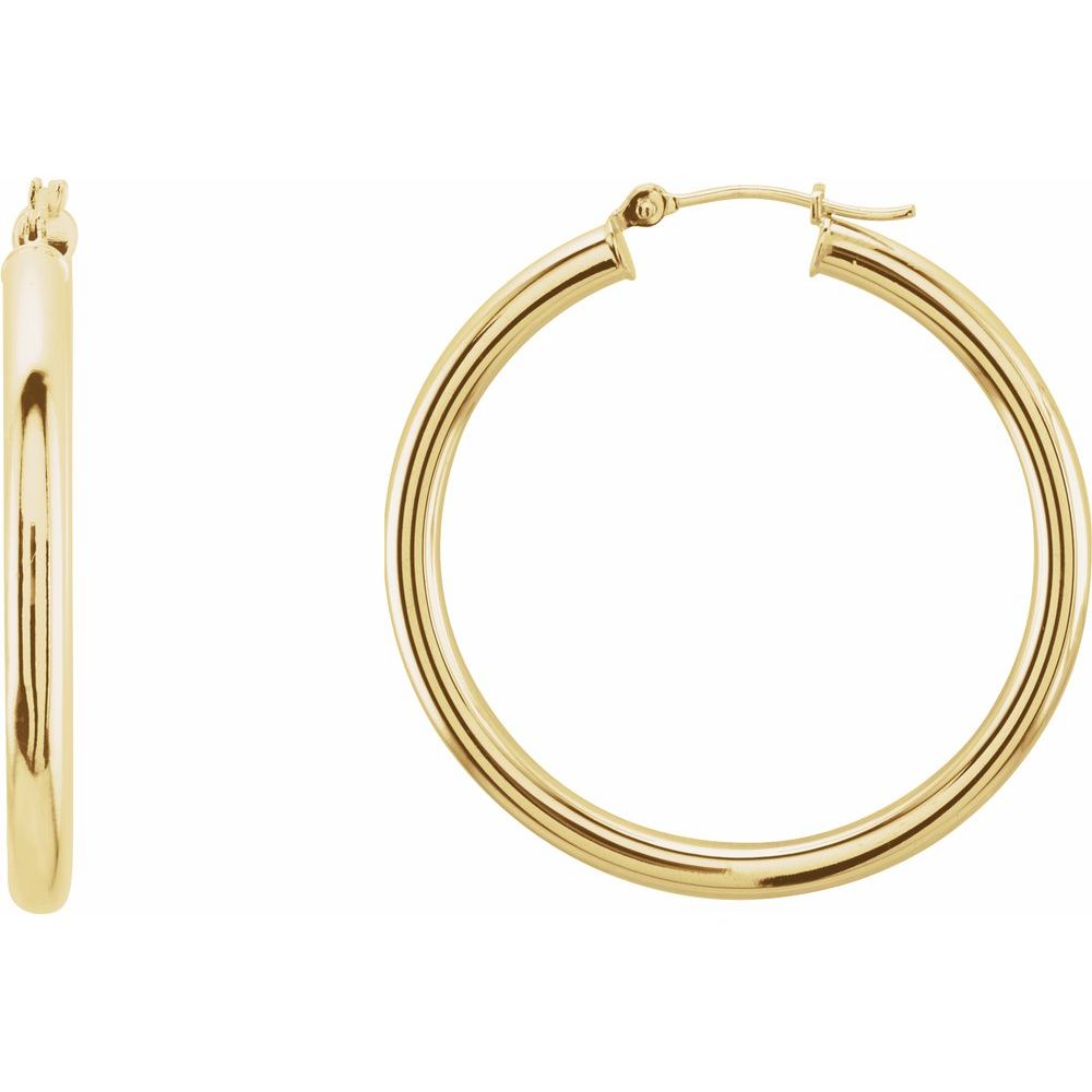 14K Yellow Gold 35 mm Tube Hoop Earrings