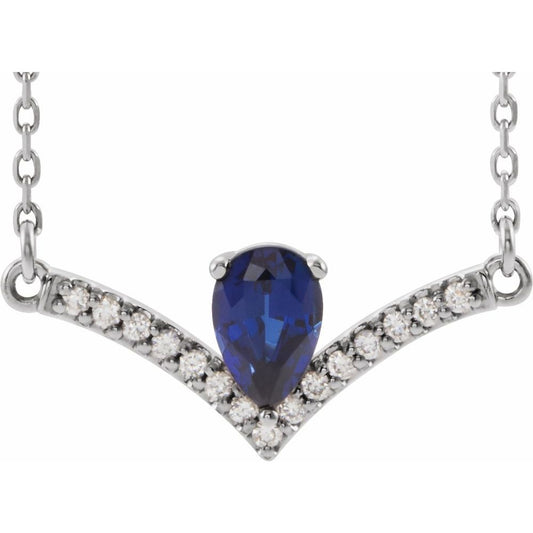 Sterling Silver Natural Blue Sapphire & .06 CTW Natural Diamond 18" Necklace
