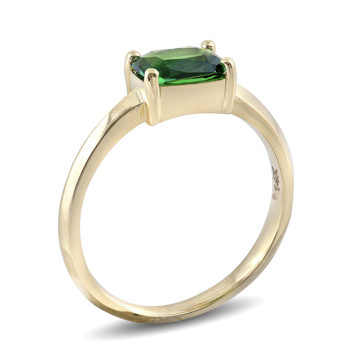 14K Yellow Gold 1.11ct TGW Rectangular-cut Green Tsavorite One-of-a-Kind Ring