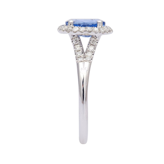 14k White Gold 1.99ct TGW Natural Blue Sapphire and White Diamond Engagement Ring