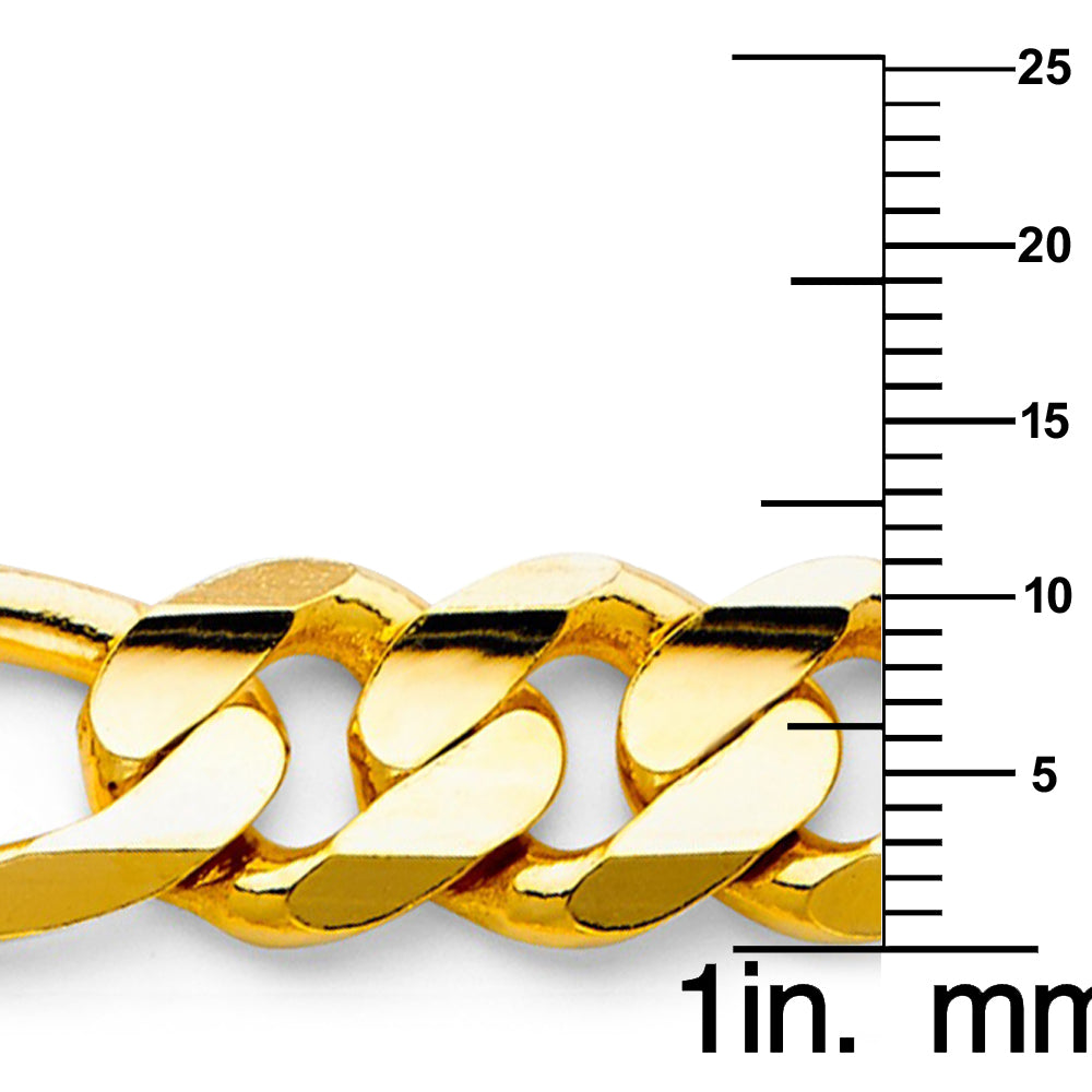14k Yellow Gold 11.3mm Wide Regular Concave 3+1 Figaro Men's Chain Necklace