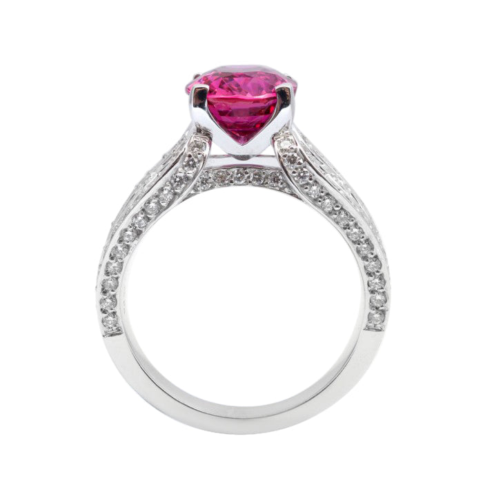 14k White Gold 5.16ct TGW Certified Pink Sapphire and White Diamond Ring