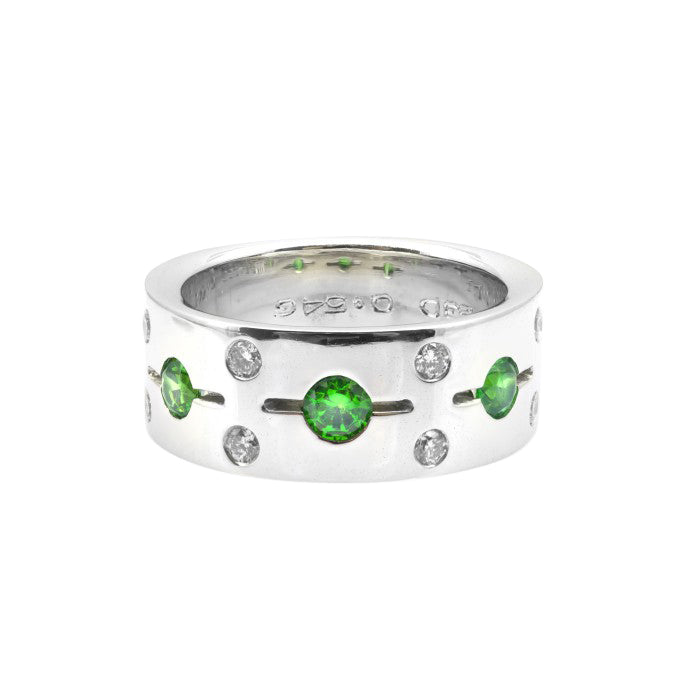 14k White Gold 0.77ct TGW Russian Demantoid Garnet and White Diamond Ring