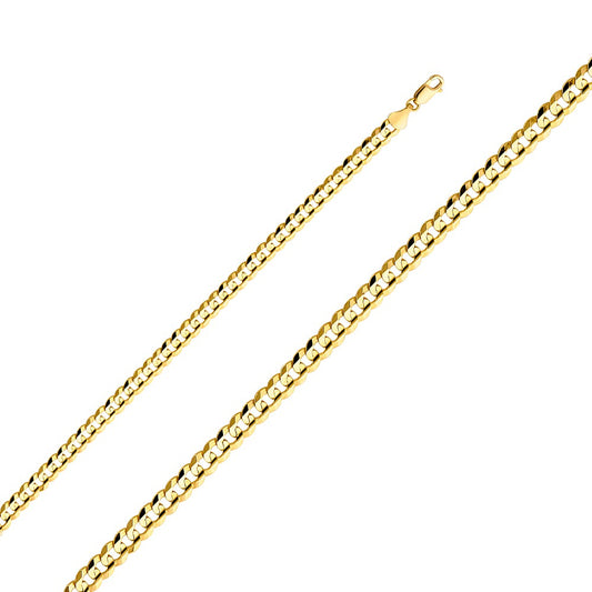 14k Yellow Gold 5.9mm Wide Regular Concave Cuban Unisex Chain Necklace
