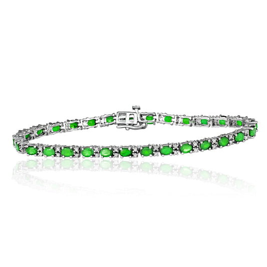 Sterling Silver 0.50ct TGW Green Emerald 8-inch Link Bracelet