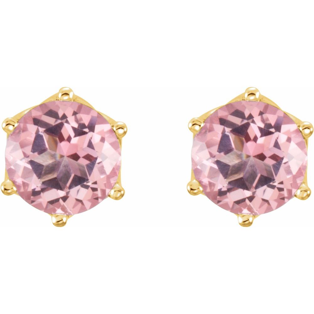 14k Yellow Gold 6 mm Natural Pink Morganite Stud Earrings