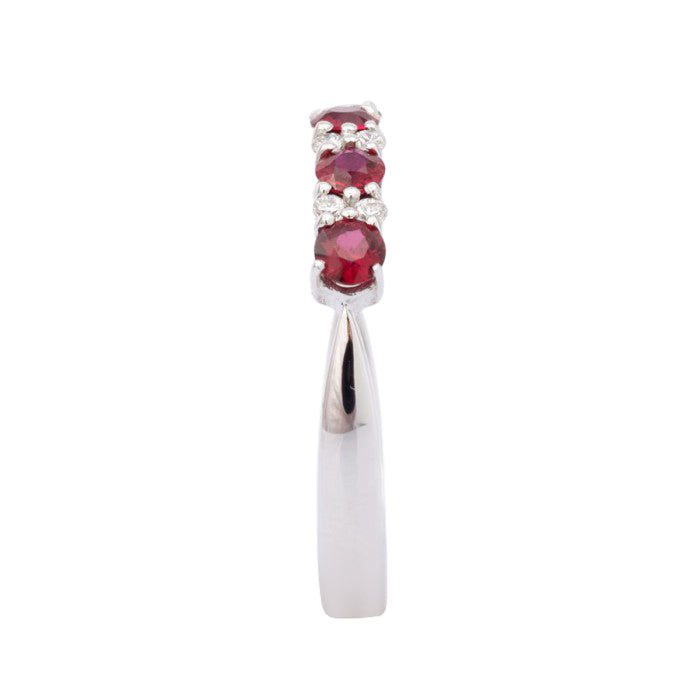 14k White Gold 0.65ct TGW Natural Ruby and White Diamond Wedding Band
