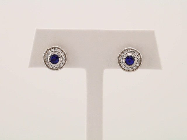 14k White Gold Lab-Grown Blue Sapphire & 1/4 CTW Natural Diamond Halo-Style Earrings