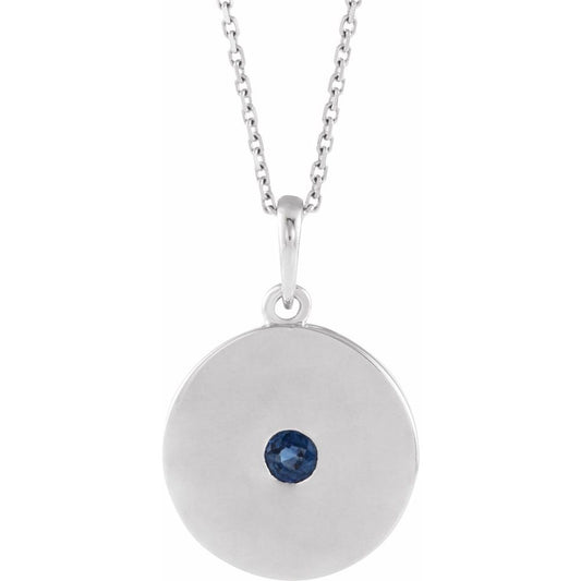 14k White Gold Natural Blue Sapphire Disc 16-18" Necklace