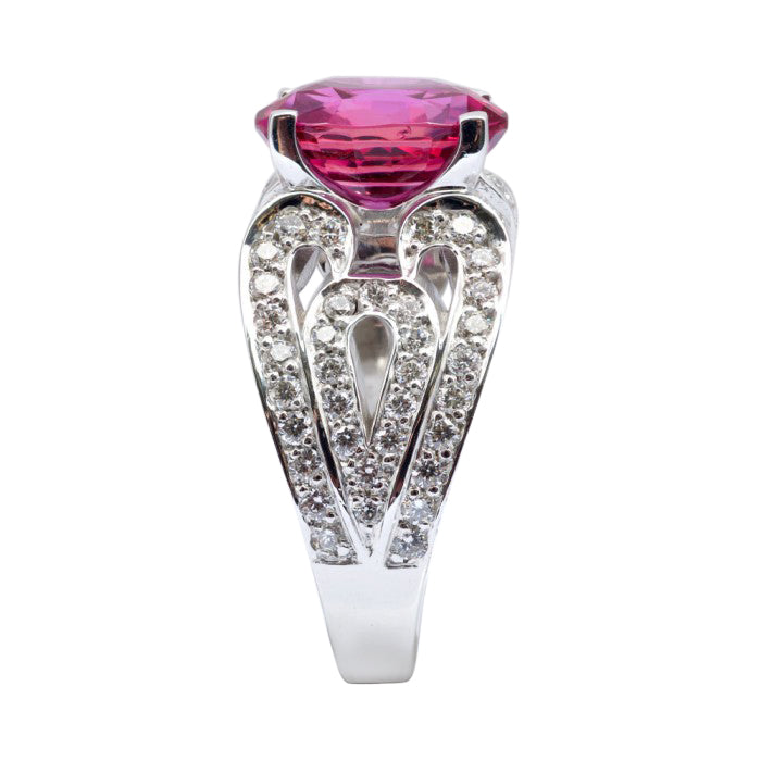 14k White Gold 5.16ct TGW Certified Pink Sapphire and White Diamond Ring