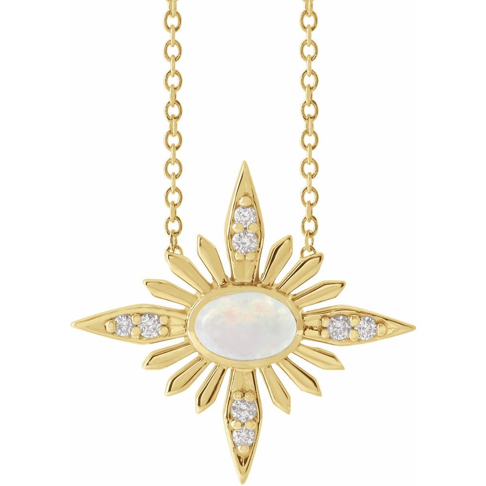 14k Yellow Gold Natural White Ethiopian Opal & .08 CTW Natural Diamond Celestial 16-18" Necklace