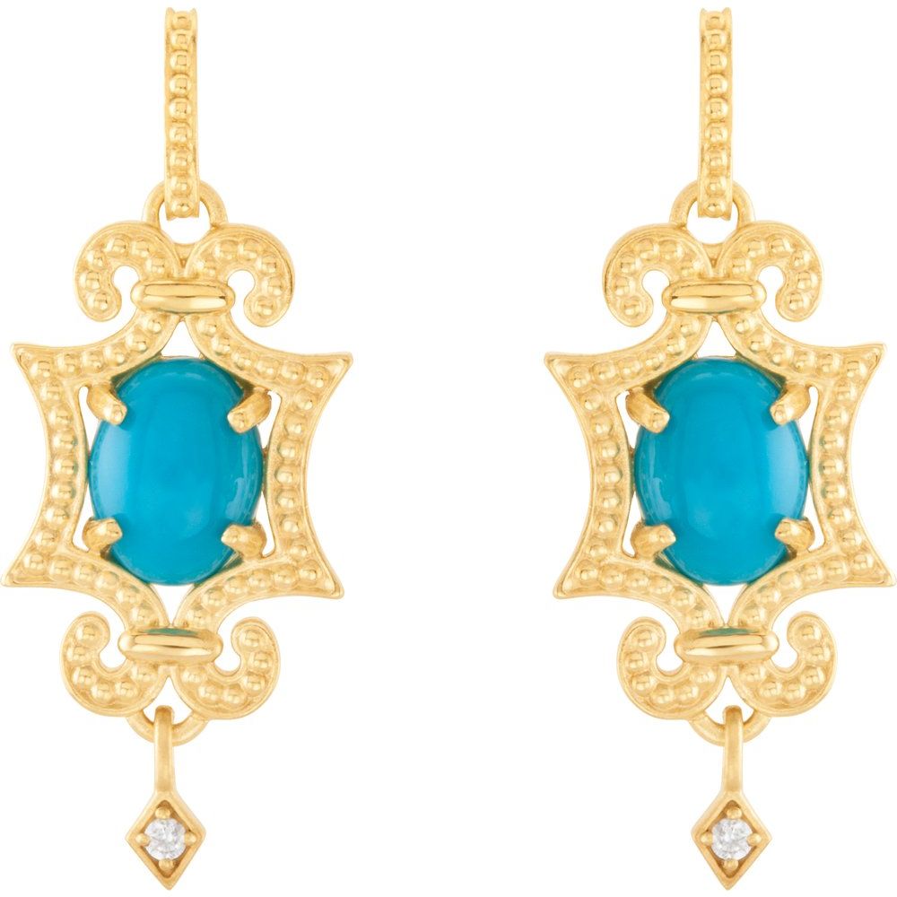 14k Yellow Gold Natural Turquoise & .03 CTW Natural Diamond Earrings