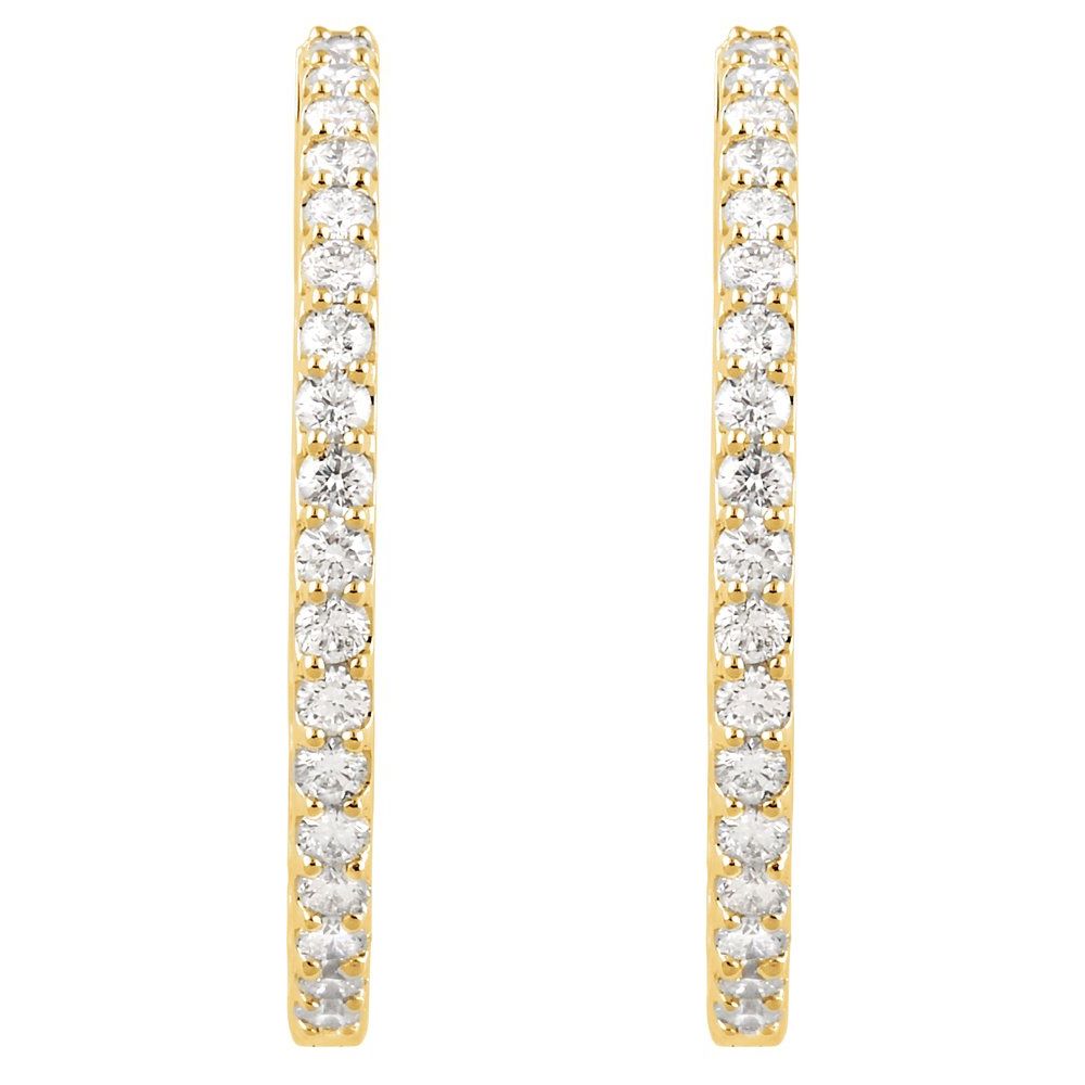 14k Yellow Gold 34.5 mm 3 CTW Natural Diamond Inside-Outside Hinged Hoop Earrings