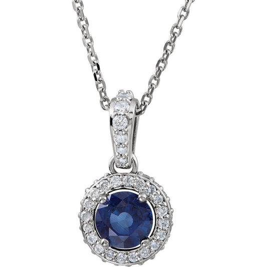 14k White Gold Natural Blue Sapphire & 1/5 CTW Natural Diamond 18" Necklace