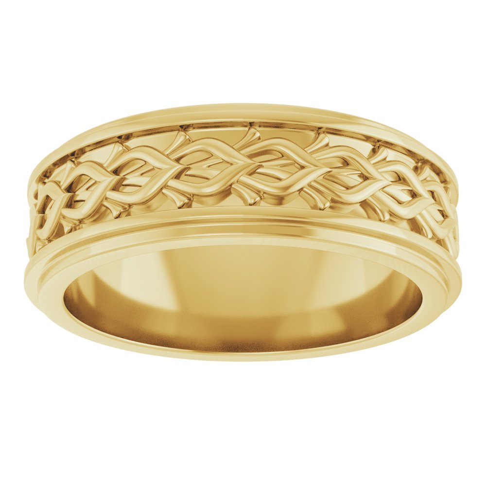 14K Yellow Gold 7.5 mm Patterned Wedding Band Size 10