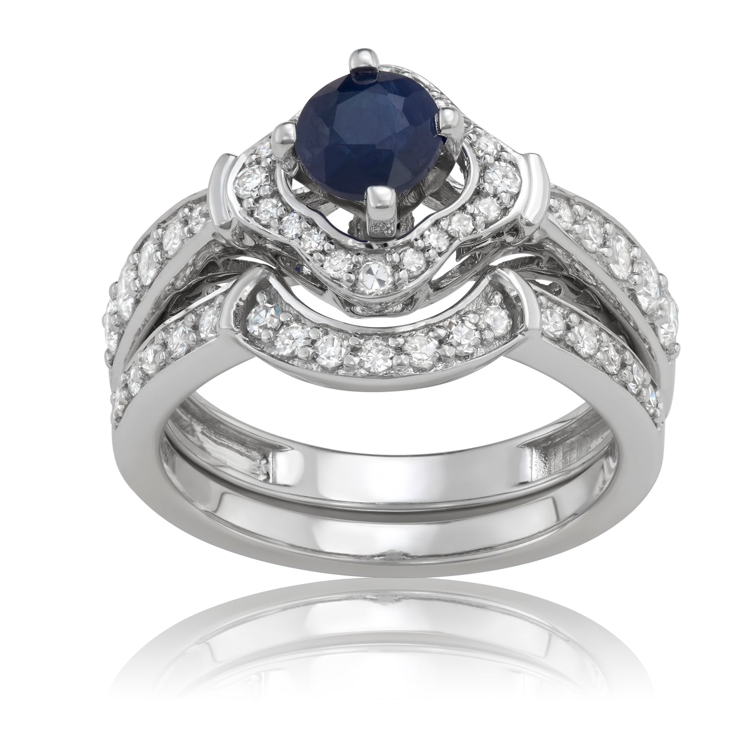 14K White Gold 1ct TW Sapphire and Diamond Bridal Set