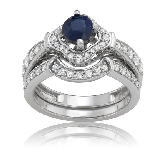 14K White Gold 1ct TW Sapphire and Diamond Bridal Set