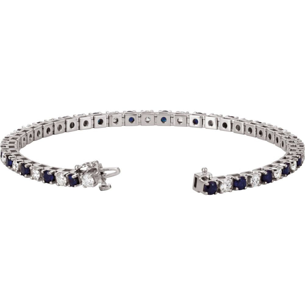 14k White Gold Natural Blue Sapphire & 2 3/8 CTW Natural Diamond Line 7" Bracelet