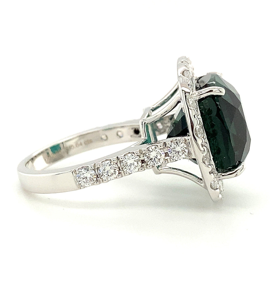 18K White Gold 18.02ct TGW Green Blue Indicolite and Diamond Ring